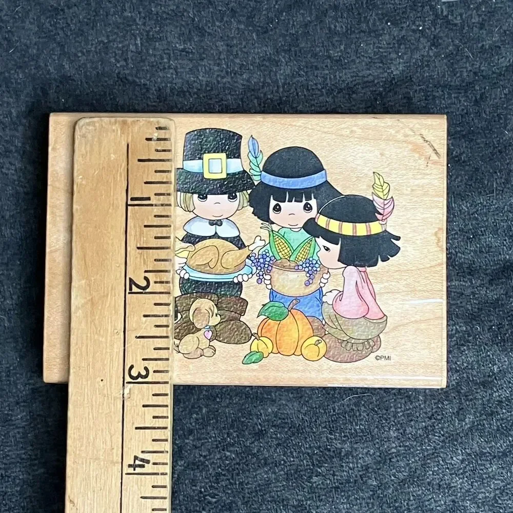 Stampendous Precious Moments Thanksgiving Day Rubber Stamp Pilgrims Turkey 1998